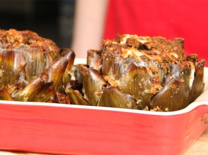 bake until bottom of artichoke is tender enough for a knife to easily insert into it