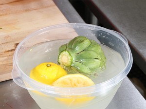 let cleaned/trimmed choke hang out in acidulated water while you finish your prep