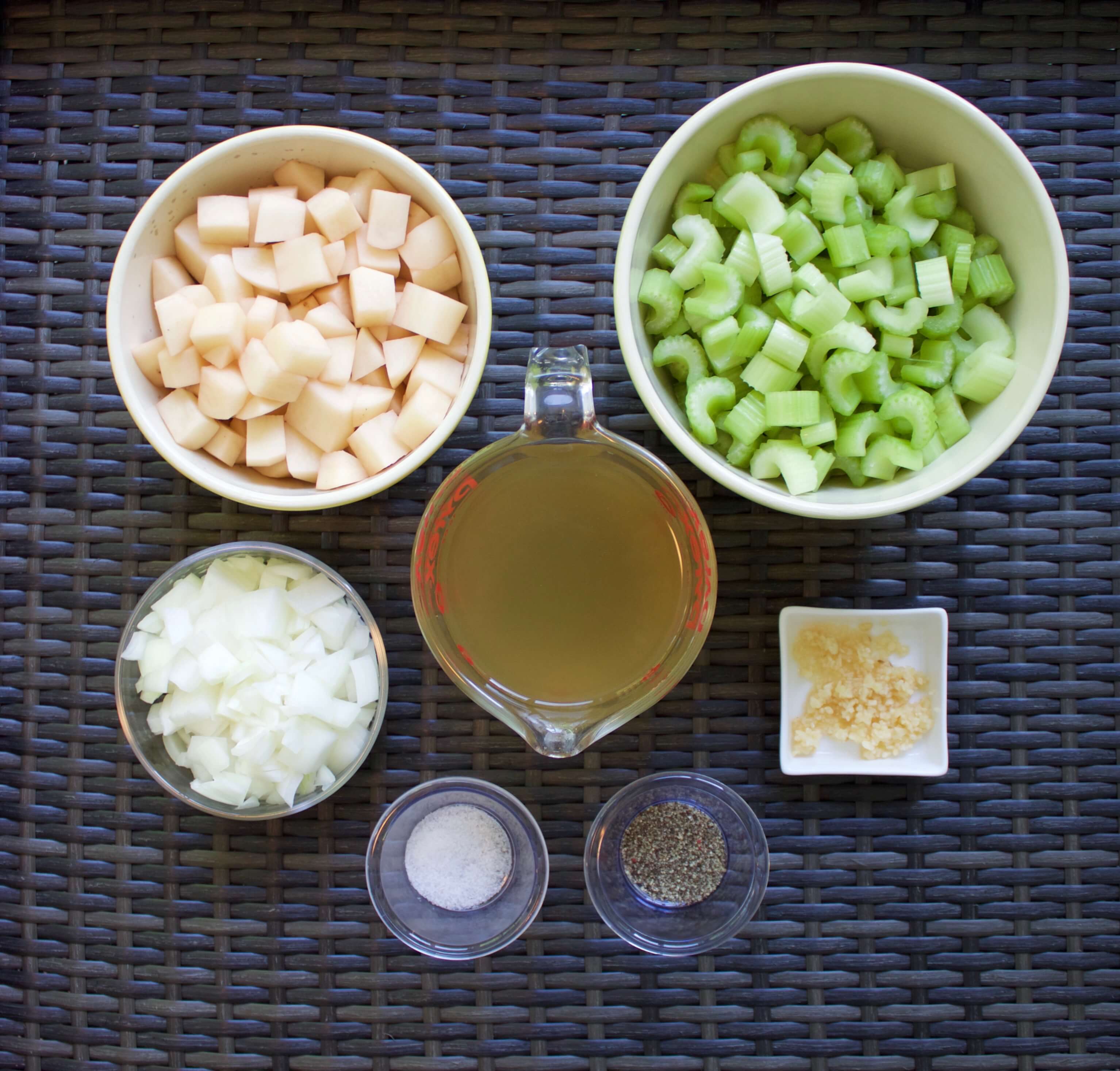 Ingredients needed for Celery Soup with Bacon Slow Cooker Celery Soup with Bacon - Ingredients