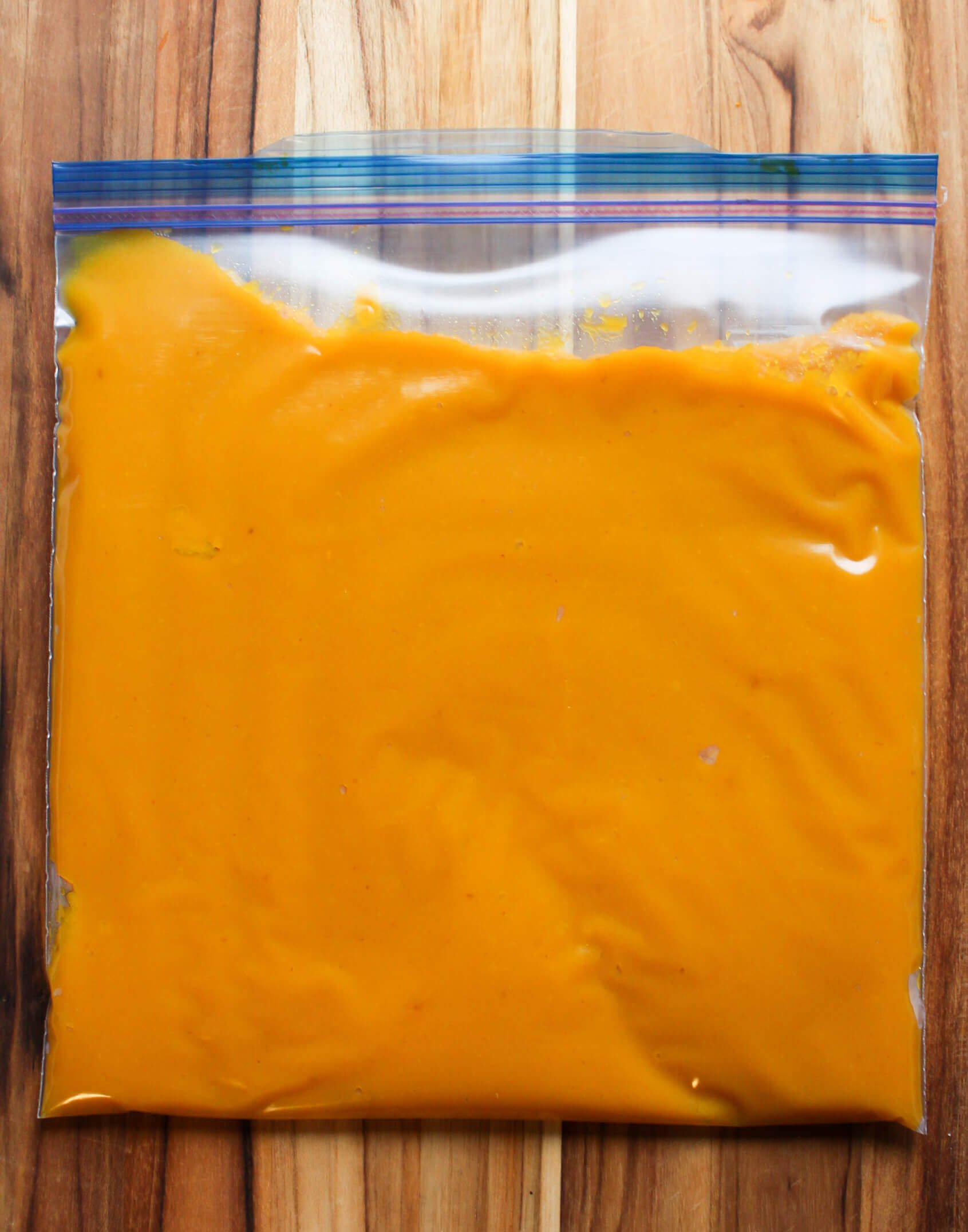 pumpkin puree in a ziploc freezer bag