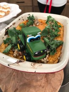 Sweet Potato Casserole with Kale Sprouts and Pecans