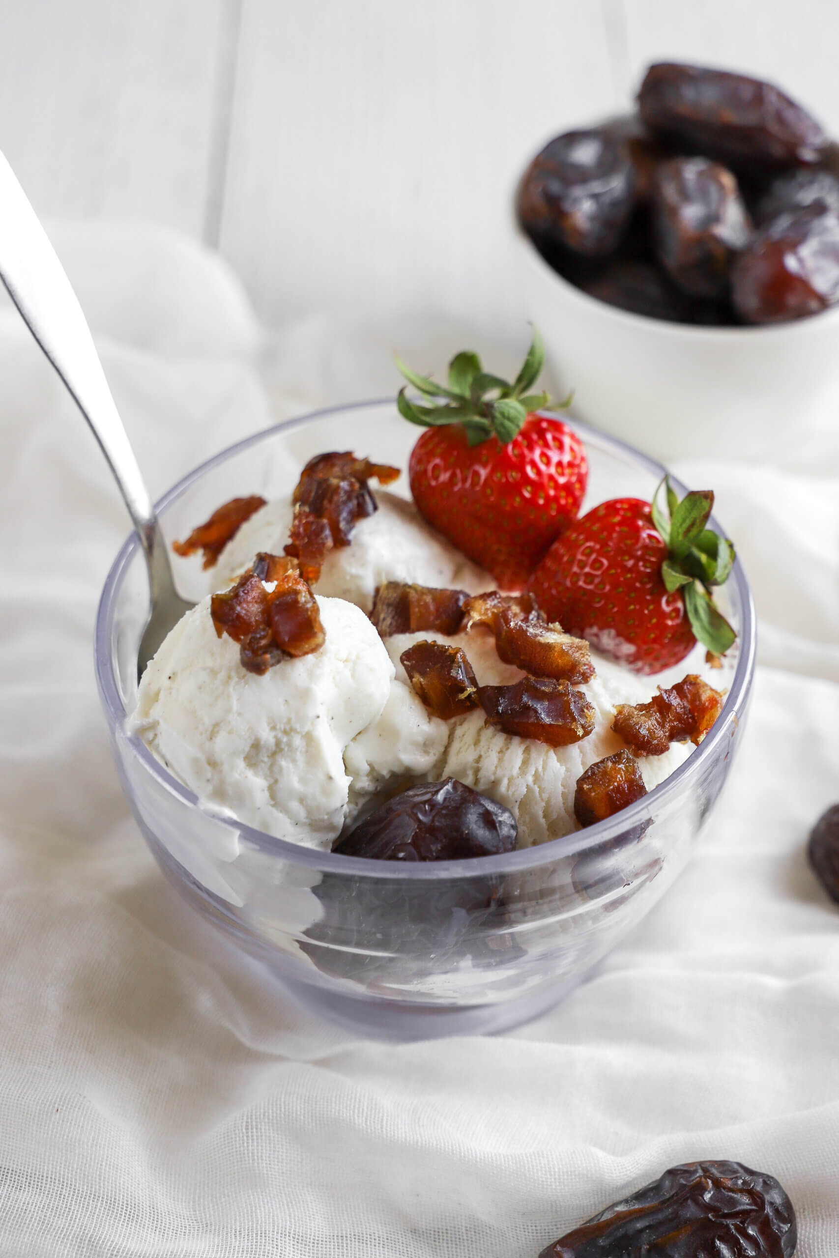 Dates on top of ice cream