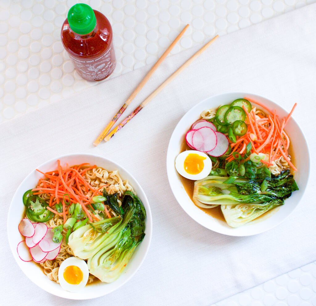 Spicy Vegetarian Ramen Soup with Baby Bok Choy