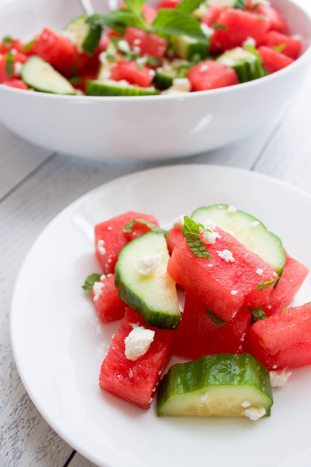 Watermelon and Cucumber Salad with Mint & Feta