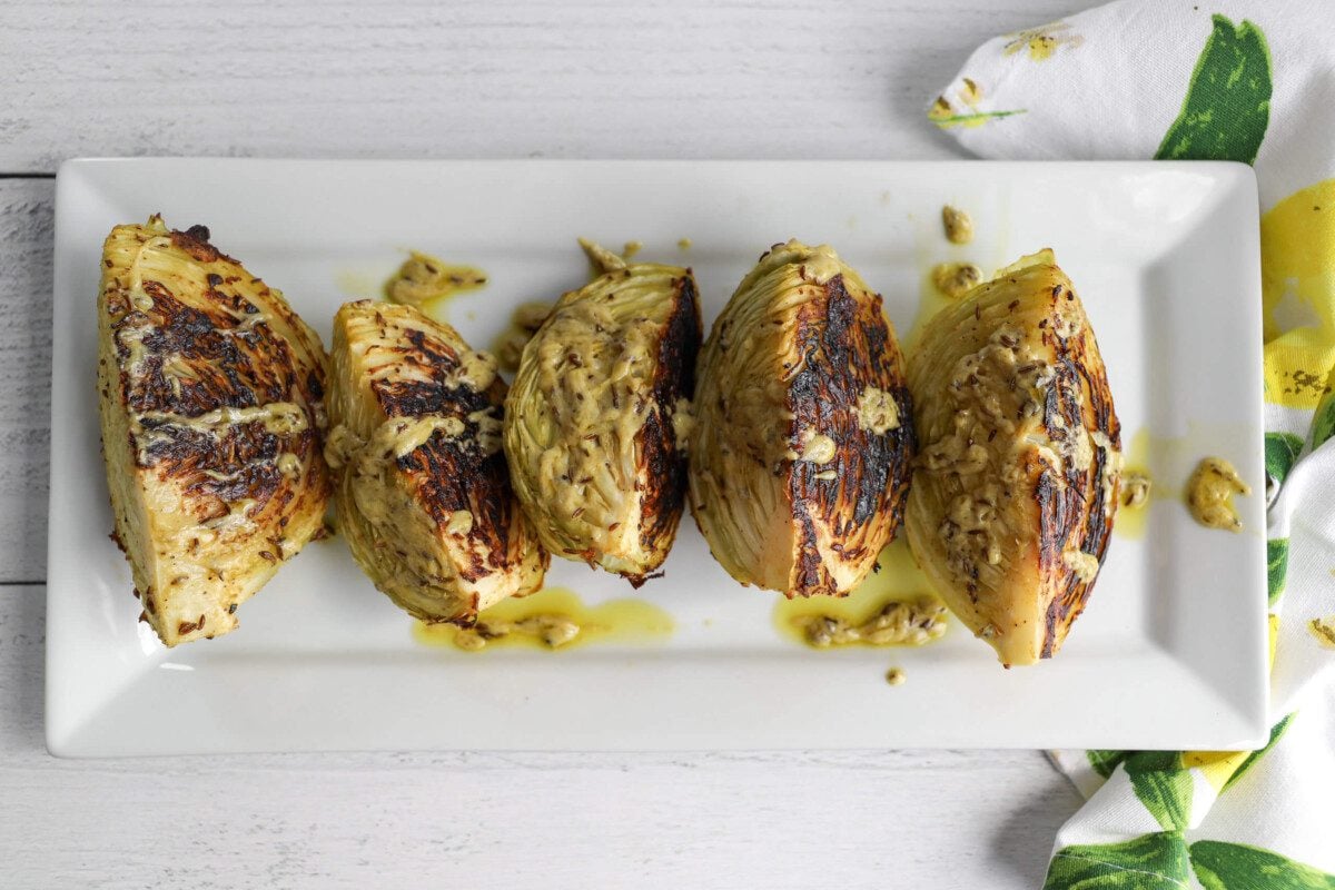 Dijon Roasted Cabbage Wedges with Caraway Seeds