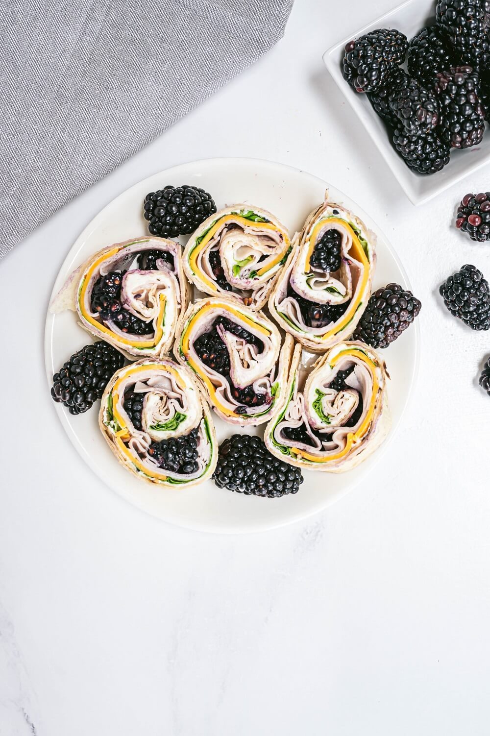 Turkey Spinach and Blackberry Pinwheels