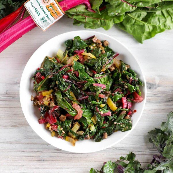 Flat lay photo of a plate of Sauteed Swiss Chard