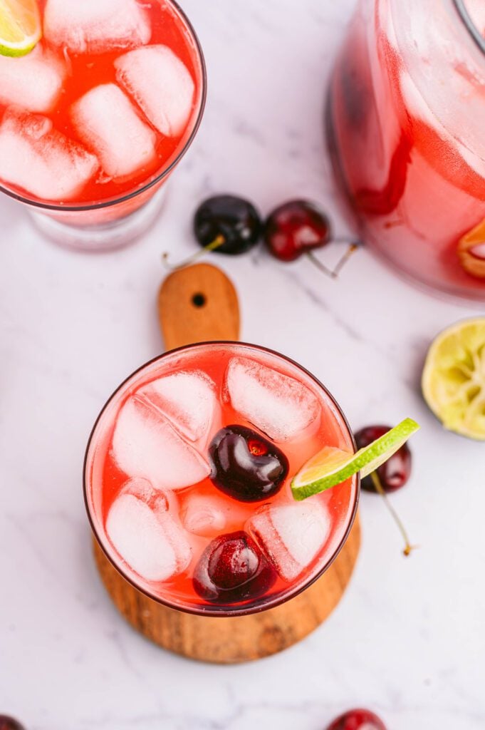 Overhead shot into cherry limeade glass