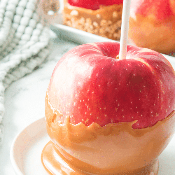 caramel apple on plate