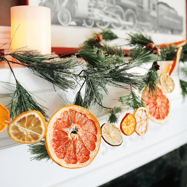 Citrus Garland on fireplace mantle