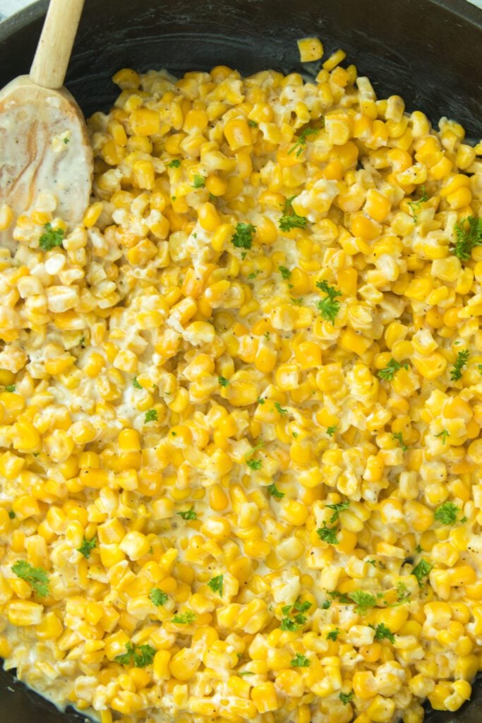 close up of honey butter skillet corn