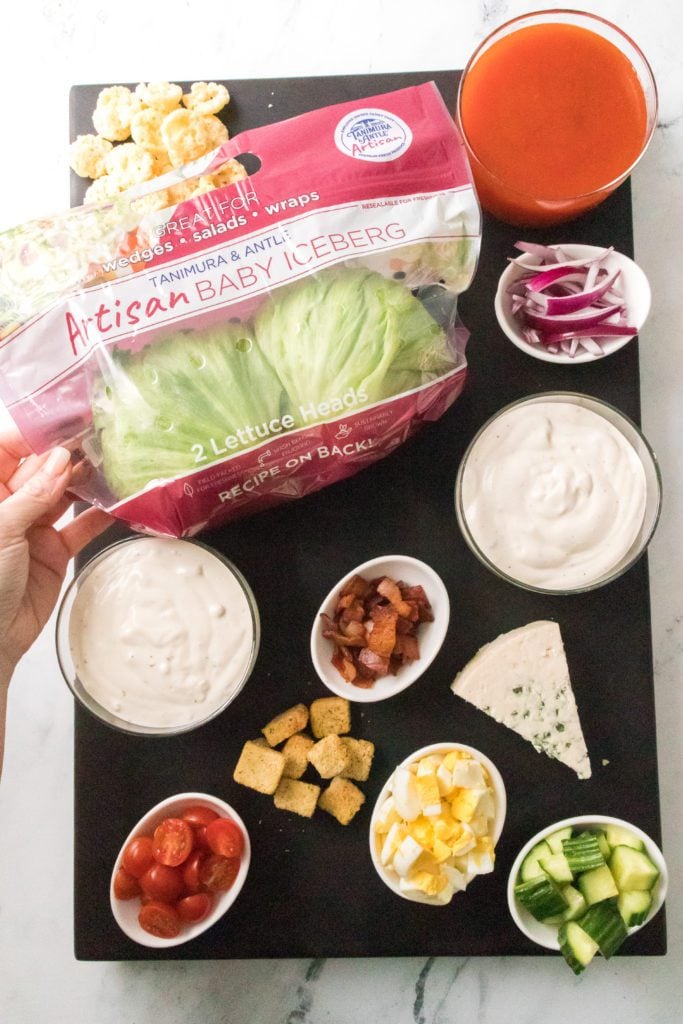 ingredients for wedge salad board