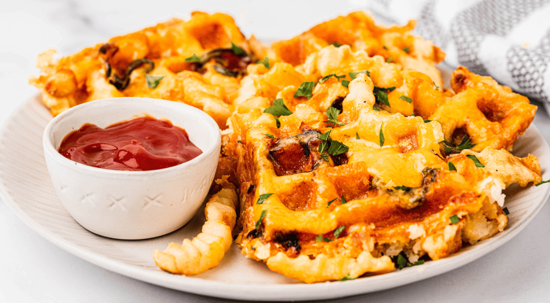 Potato Waffle Fry on plate with ketchup