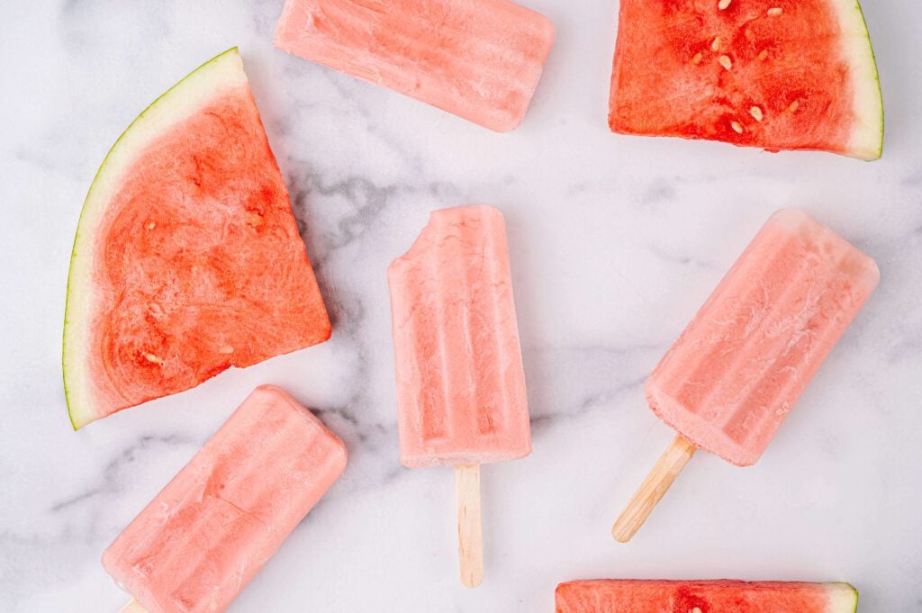 watermelon yogurt pops with watermelon slices