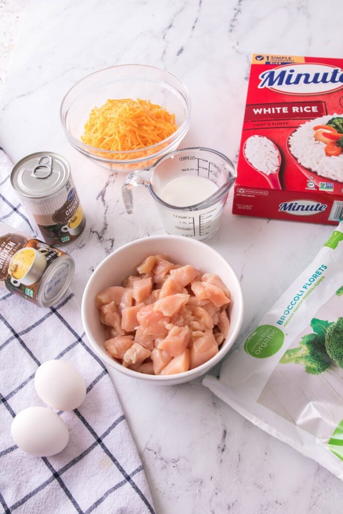 ingredients for Chicken Broccoli Rice Casserole