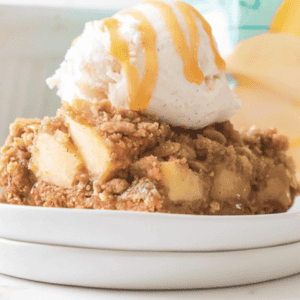 Apple Crisp Bar on plate with ice cream