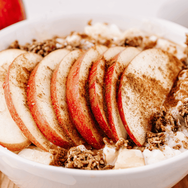 Close up look at Apple and Cottage Cheese Breakfast Bowl