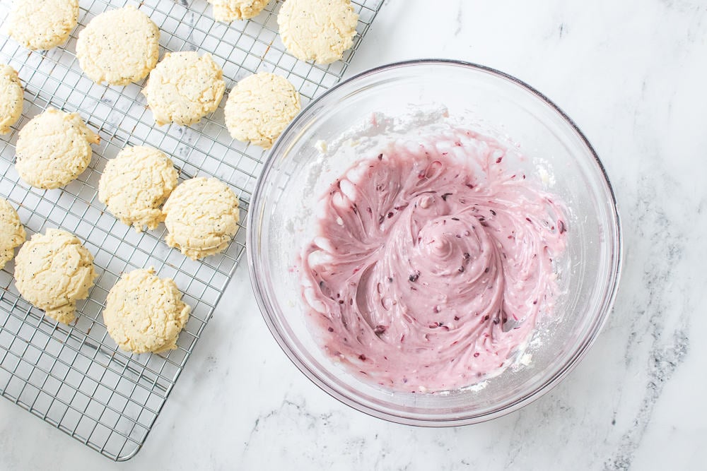 Making the blackberry frosting