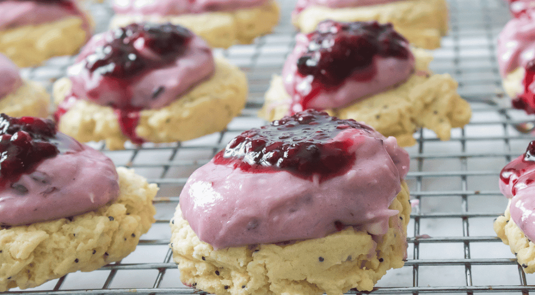 CopyCat Crumbl Lemon Blackberry Cookies on wire rack