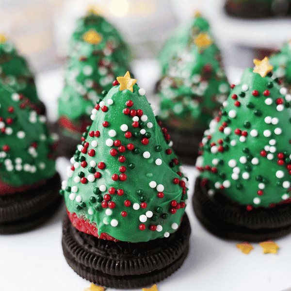 Strawberry Christmas Tree Cookies on white plate