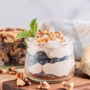 whipped walnut cream with blueberries and granola