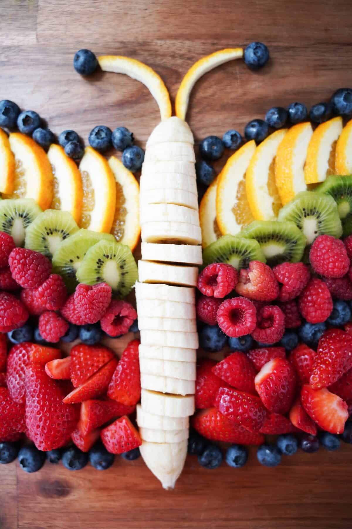 close up shot of butterfly fruit platter