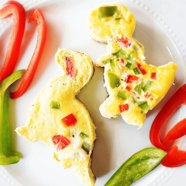 Dinosaur omelets on a plate