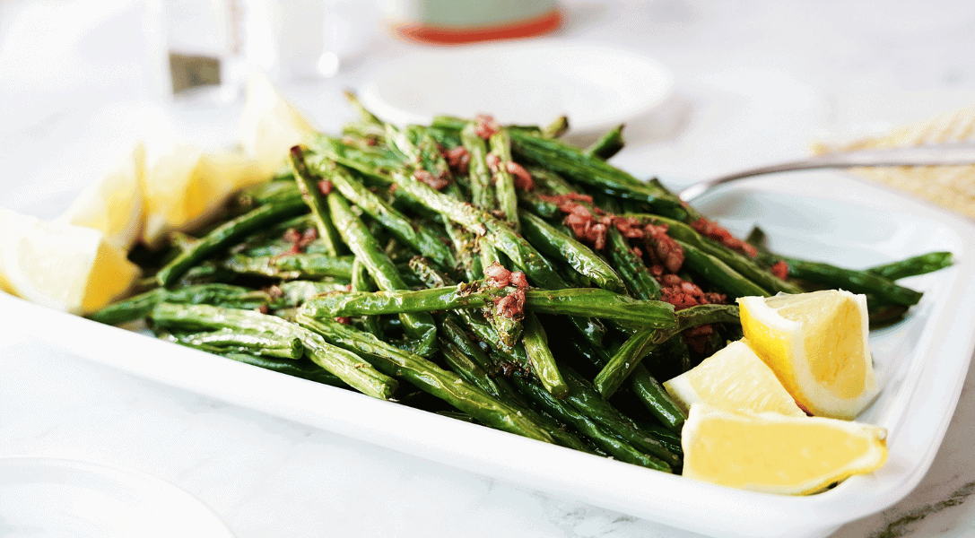 Air Fryer Green Beans on white plate