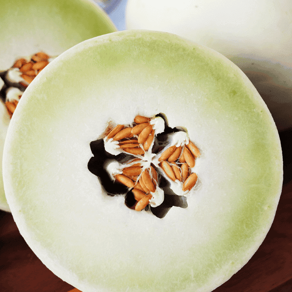 Halved honeydew melon