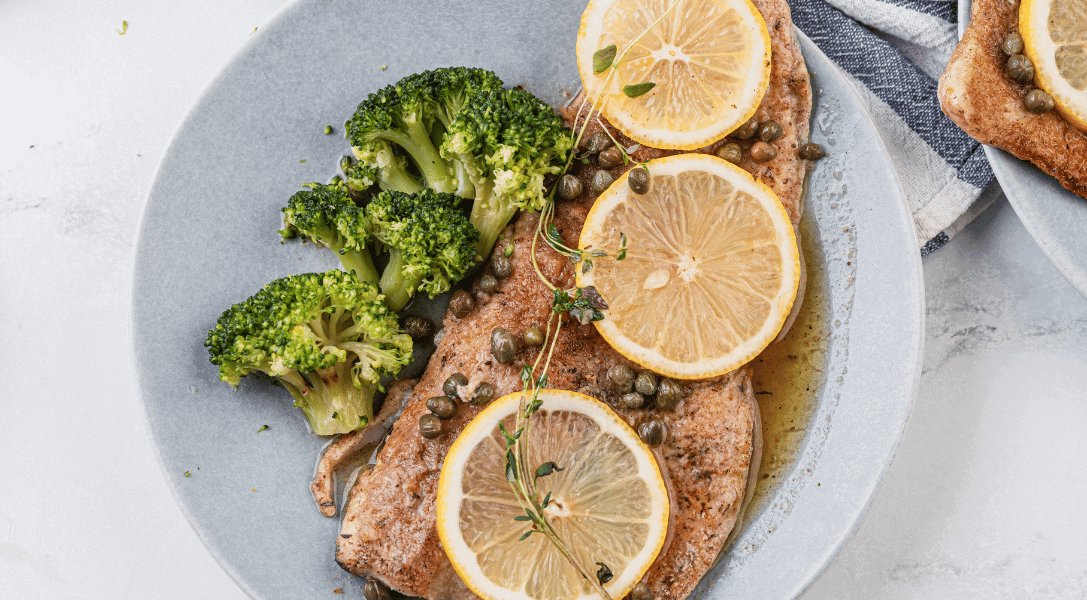 White Fish Piccata With Lemon Caper Sauce on plate