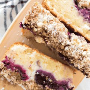 3 slices of blueberry crumb cake bread