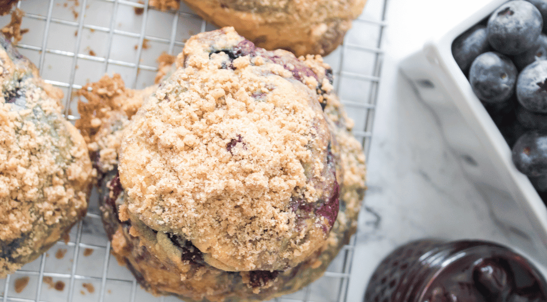 Crumbl Copycat Blueberry Muffin Cookie with blueberries in background