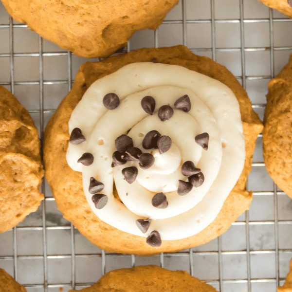 Overhead look of Copycat Crumbl Pumpkin Cake Cookeies on Cooling Rack