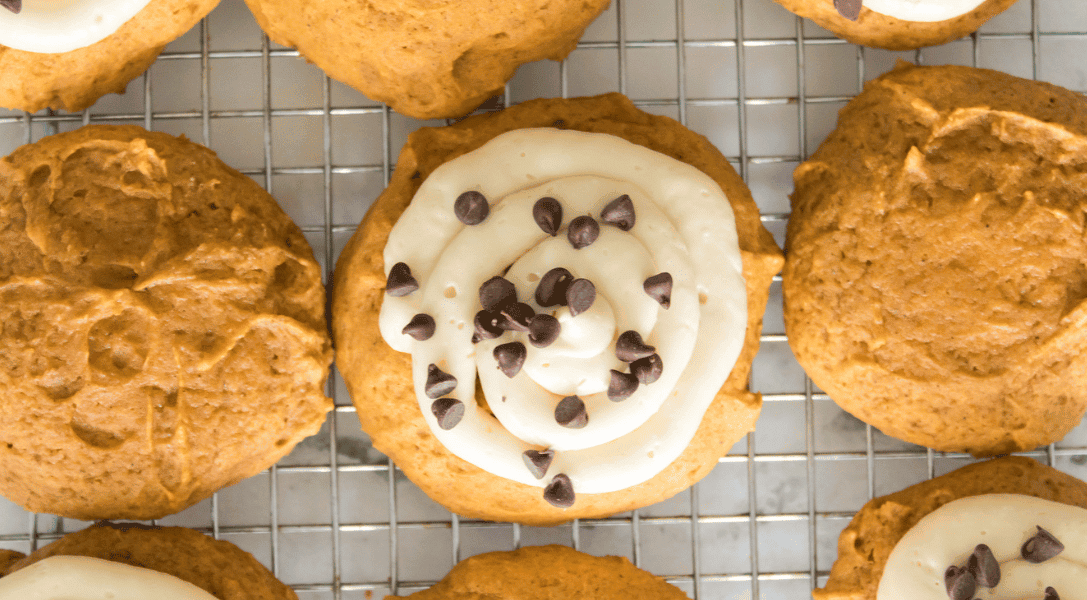 Overhead look of Copycat Crumbl Pumpkin Cake Cookeies on Cooling Rack