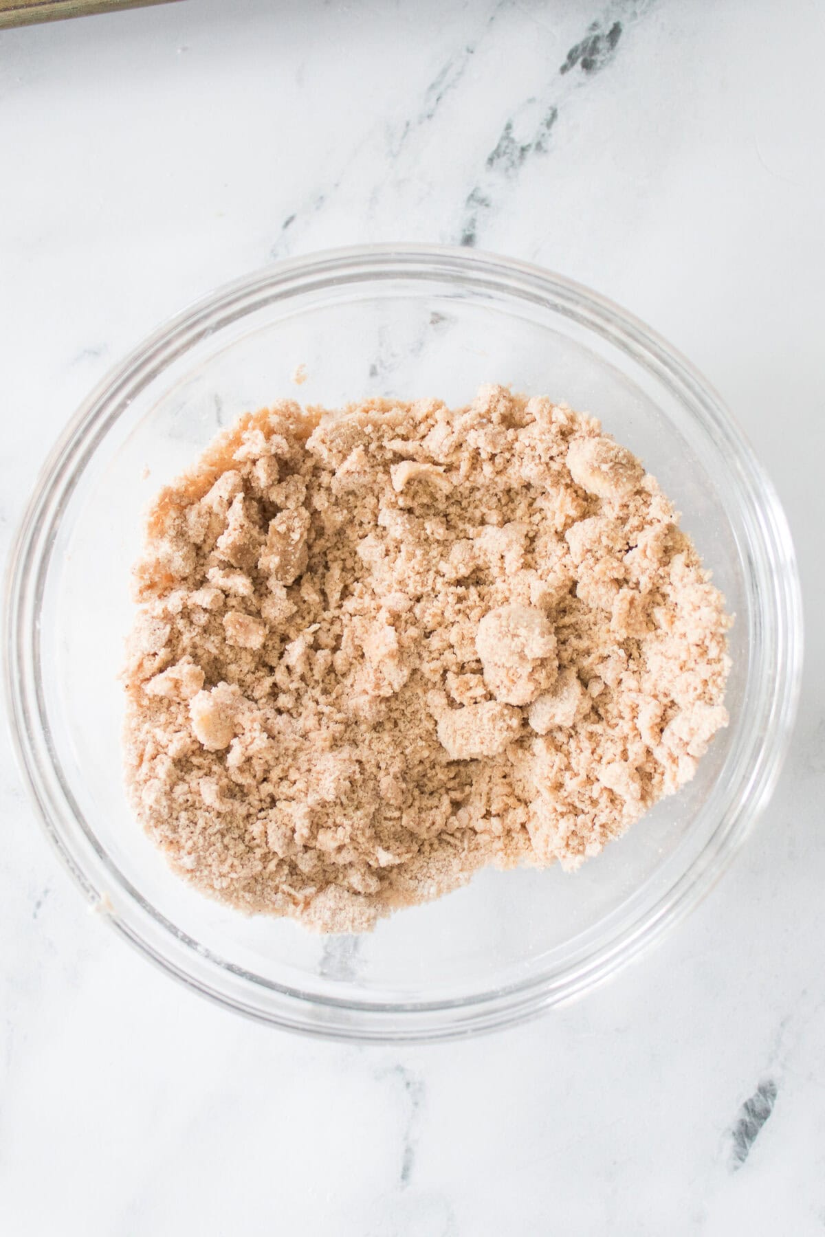 streusel topping mixed together in glass bowl