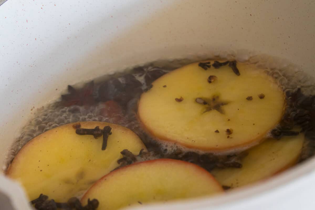 apple cinnamon potpourri simmering on stove