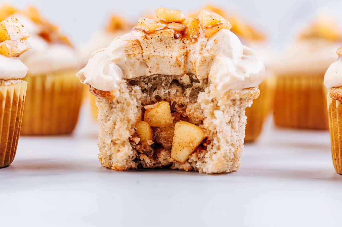 apple pie filling inside of a cupcake