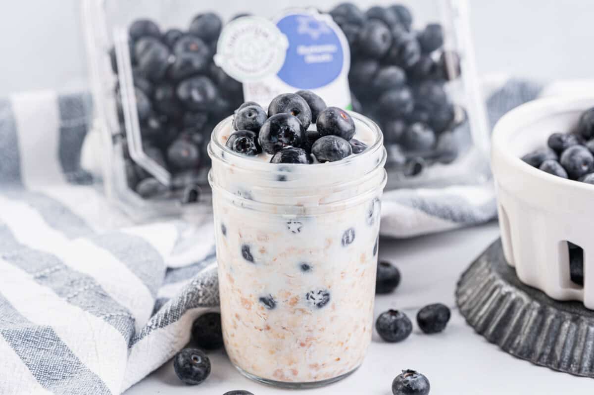 Overnight oats topped with blueberries