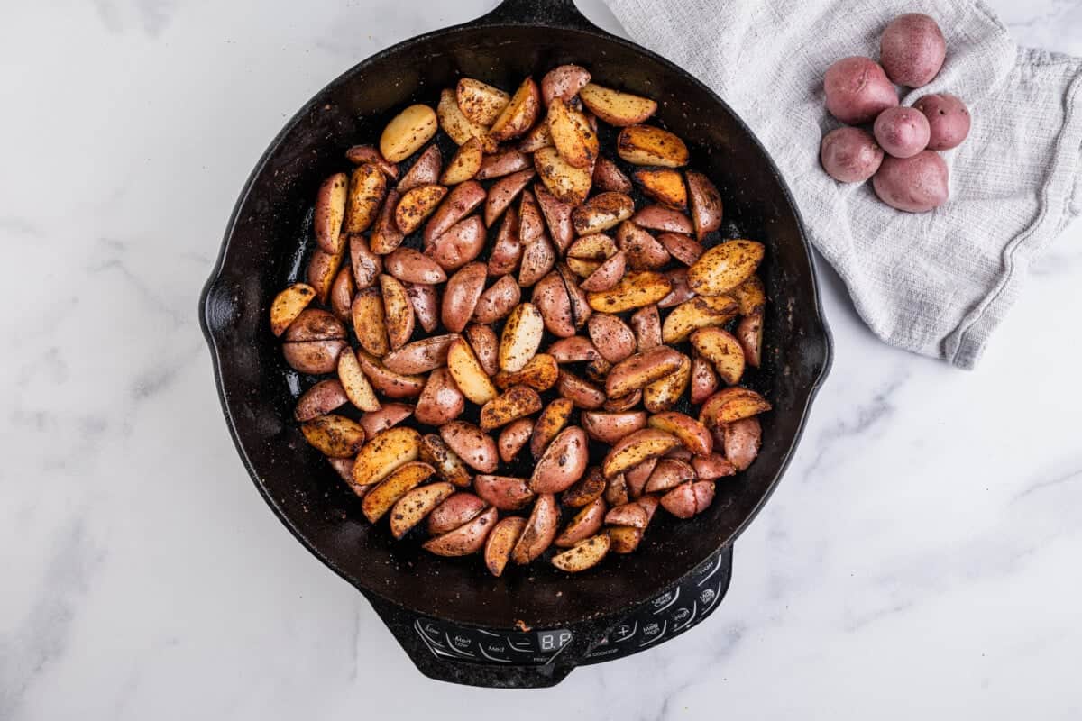 Crispy breakfast potatoes in a skillet